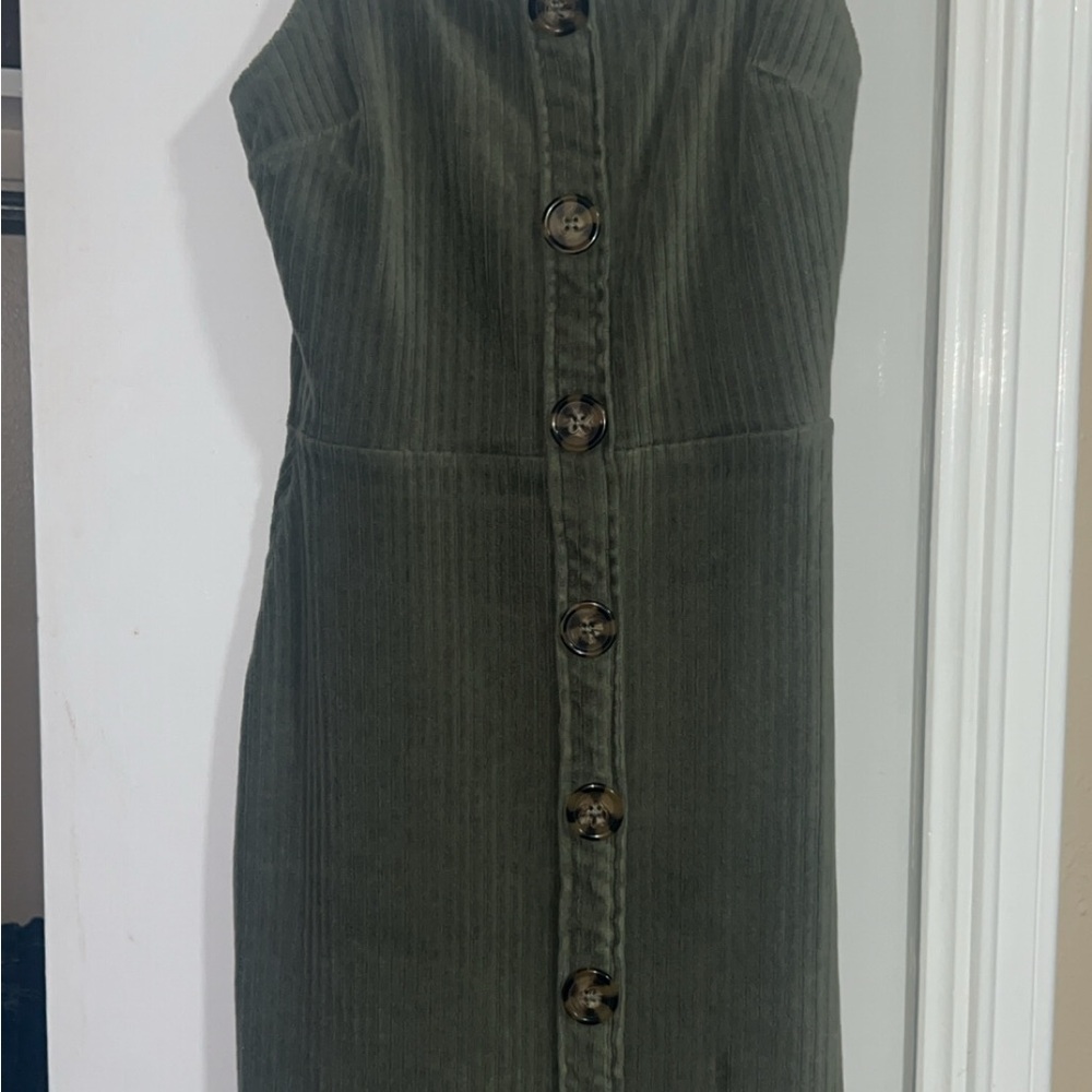 Olive Button-Down Corduroy Dress